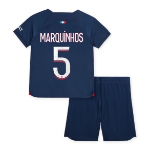 Paris Saint-Germain Marquinhos #5 Hjemmebanesæt Børn 2023-24 Kort ærmer (+ korte bukser)